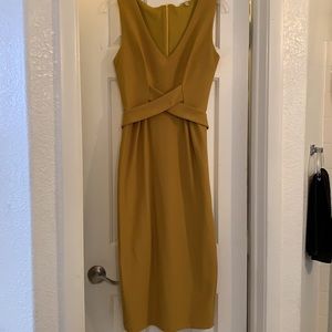 Mustard retro pencil dress with waist crisscross